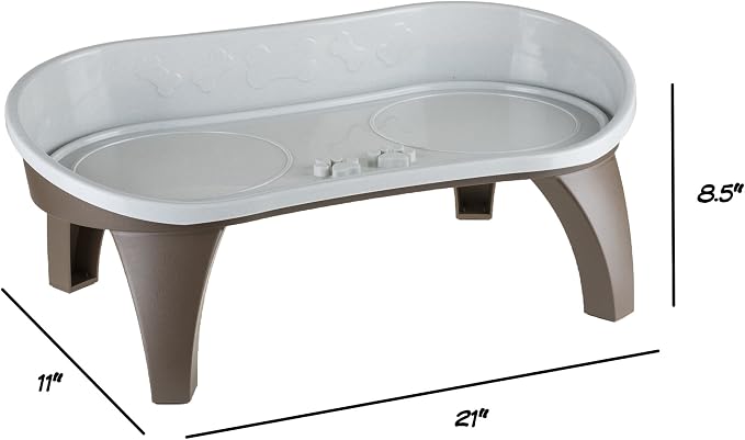 Elevated Pet Feeding Tray - 21″ x 11″ x 8.5″ Raised Dog Bowl Stand with Splash Guard and Non-Skid Feet - Comfortable Mealtime for Dogs and Cats by PETMAKER (Brown/Gray)