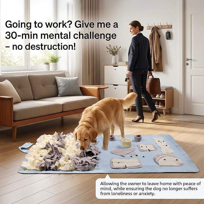 Snuffle Mat for Dogs: Slow Food Interactive Experience - 7 Enrichment Foraging Games for Large Dog Owners Needing to Burn Pet Energy - Washable 1000 Times - 22x38 inch - Blue