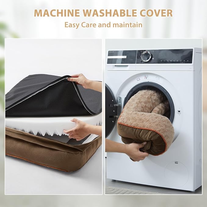 BFPETHOME Orthopedic Washable Dog Bed, Sleeping Couch for Large Senior Dogs | Deluxe Plush Rose Velvet Washable Cover, Egg Crate Foam Support, Waterproof Lining, Non-Slip Bottom, Senior Dogs