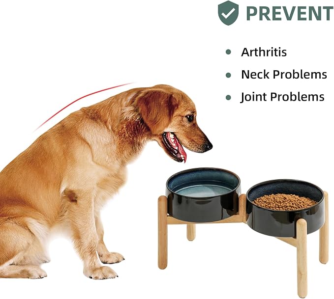 Havniva 8.3inch Ceramic Raised Dog Bowl with Stand, Double Dog Bowls Elevated for Large Breed Dog Food and Water Bowl Set Non-Slip Dog Dish Large Capacity Feeding Pet Water Bowl