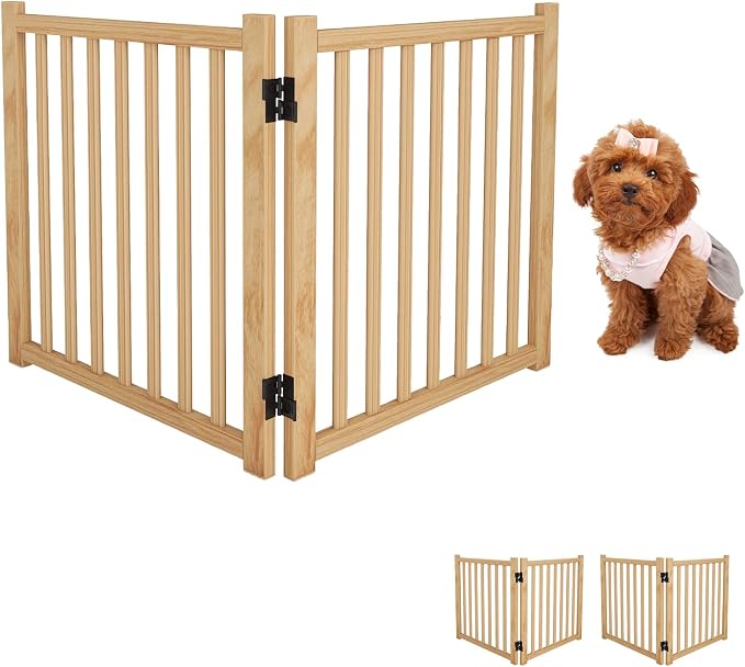 YOCAN Non-Painted Wooden Freestanding Dog Gates for The House,Doorways, Stairs,Wood Dog Fences Indoor Pet Gate,Step Over Fence-2 Panel H:23"(2PC)