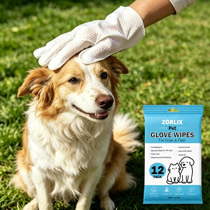 36Pcs Hypoallergenic Pet Glove Wipes for Dogs & Cats | Deodorize & Hydrate Fur Grooming Gloves for Paws, Face, Ears & Butt, Daily Care Between Baths & Travel