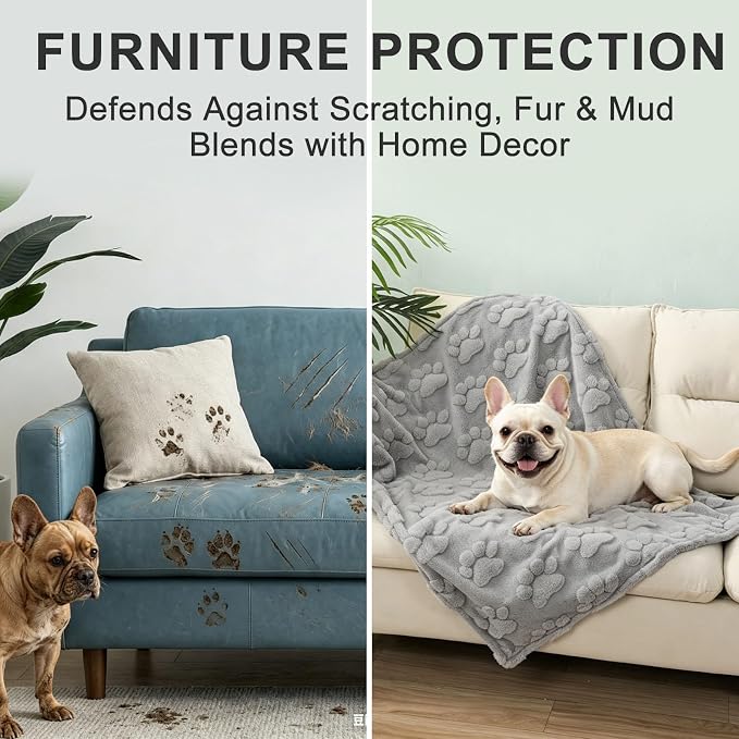 BEAUTYZOO Waterproof Dog Blankets for Large Dogs, Dog Blanket for Couch Sofa Bed, Super Soft Premium Coral Fleece Throw Cat Puppy Blanket, Reversible Furniture Protector, Washable Pet Blanket 40x60IN