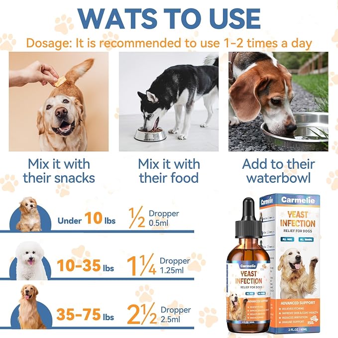 2PCS Yeast Infection Treatment for Dogs, Support Healthy Itch Relief, Ear Paw Discomfort Care, Itch Relief for Dog, Allergy Supports, Inflammation Relief for Dogs, Bacon Flavor 60ml