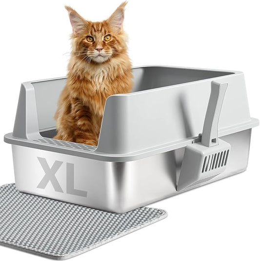 XL Stainless Steel Cat Litterbox,Stainless Steel Litter Box, Easy Clean Non Stick No Smell