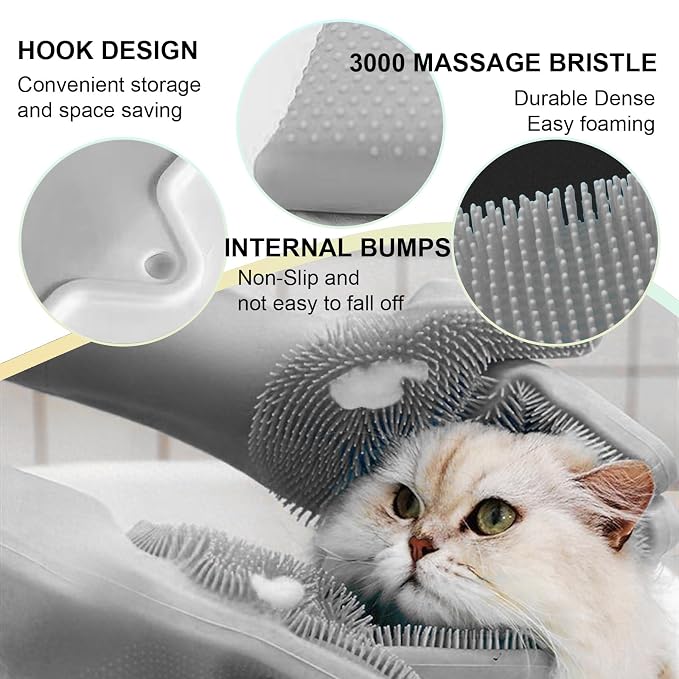 Pet Grooming Gloves, 5-Finger Silicone Dog Bath Scrubber with High-Density Teeth, Reusable Washing Massage Gloves for Dogs & Cats（Blue）