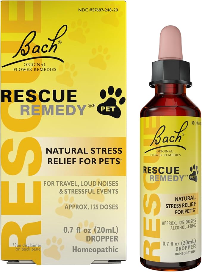 Rescue Remedy Pet Dropper - 20mL - Stress & Tension Support for Dogs & Cats with Bach Natural Flower Essences - Sedative-Free, Homeopathic Liquid Formula - For All Breeds, Ages & Weights