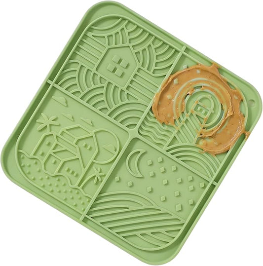 Dog Lick Mat with Suction Cups, 4-Texture Enrichment Slow Feeder for Dogs & Cats, Non-Slip Silicone Licking Pad for Anxiety Relief, Bathing & Training(Green)