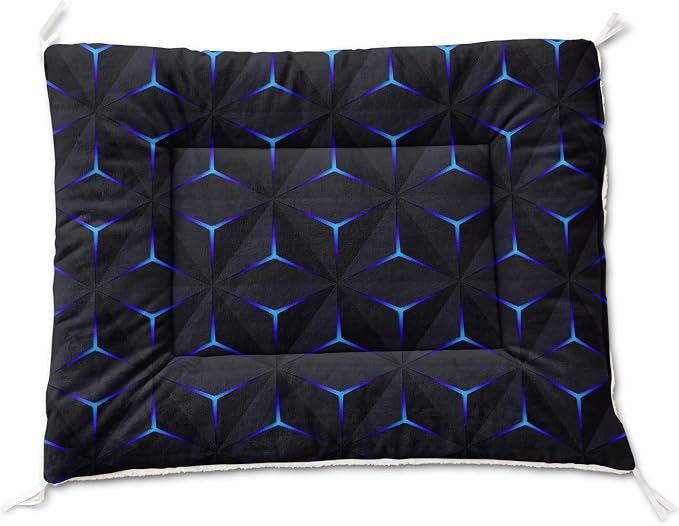 HOSIMA Geometry Print Pet Bed Mat,Fuzzy Crate Pads for Dog Cages,Washable Soft Cozy Sleeping Mat,Plush Black Pad Suitable for Medium Dog Bed,38L*32W Inch.