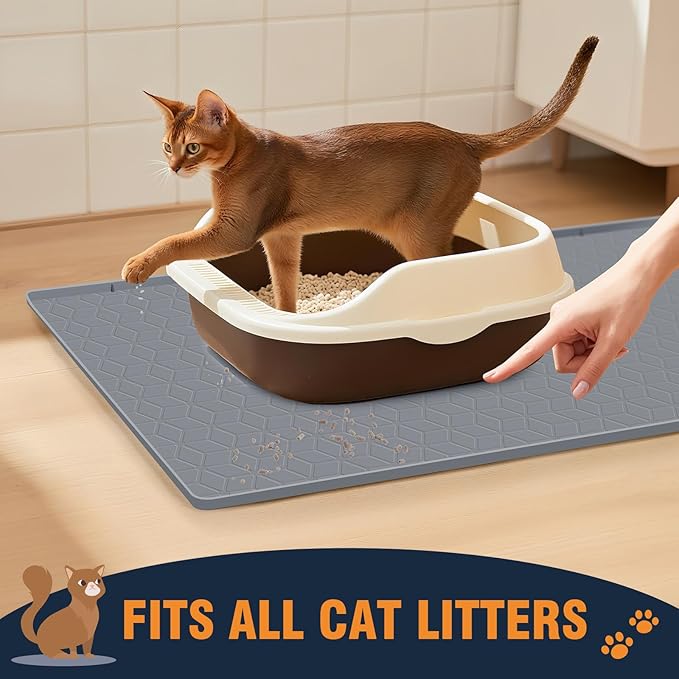 Cat Litter Mat, 34"x22" Waterproof Silicone, Litter Trapping | Large Size, Non-Slip Floor Pad, Easy to Clean, Indoor Cats, for Litter Box, Traps Litter & Dirt, Black