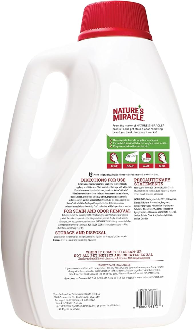 Nature's Miracle Cat Urine Destroyer Plus, Enzymatic Cleaner, 1 gal | Destroys the Toughest Cat Urine Stains, For Use on Multiple Surfaces, Safe For Pets and Home*, Fresh Scent