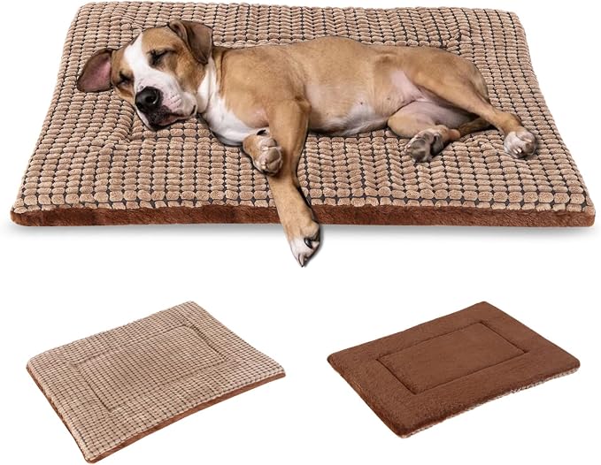 BVAGSS Dog Bed Mat,Reversible Crate Pad, Memory Foam Beds, Soft Warm Pet Cushion for Small Medium Dogs, Washable Pet Sleeping Mattress Kennel Bed Pad XH079 (42''x28''x1.6'',Brown)