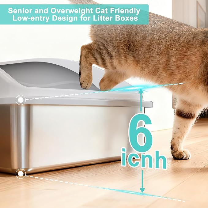 AIPERRO Stainless Steel Litter Box Extra Large for Big Cats and Multi-Cats | Jumbo Extra Large Metal Cat Box with High Sided Lid, Anti-Urine Leakage, Non-Stick,Include Litter Scoop