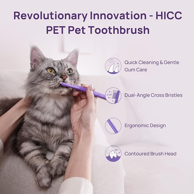 HICC PET Toothbrush for Cats & Small Dogs,Ergonomic Pet Toothbrush for Easy Teeth Cleaning,Gentle on Gums, Cat & Dog Oral Care – Toothpaste Not Included