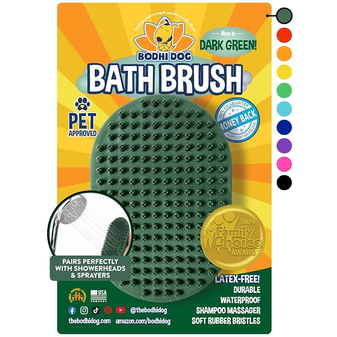 Bodhi Dog Shampoo Brush - Pet Grooming & Bath Supplies for Dogs and Cats - Bath Brush for Long & Short Hair - Premium Scrubber for Shower, Showerhead, Sprayer & Bathing (One Pack, Dark Green)
