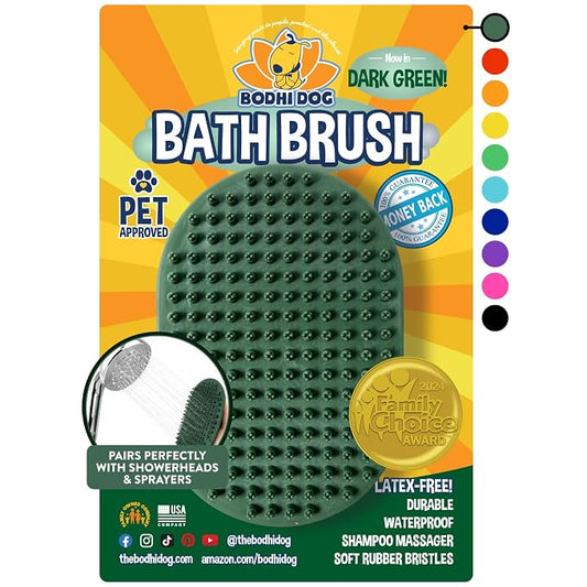 Bodhi Dog Shampoo Brush - Pet Grooming & Bath Supplies for Dogs and Cats - Bath Brush for Long & Short Hair - Premium Scrubber for Shower, Showerhead, Sprayer & Bathing (One Pack, Dark Green)