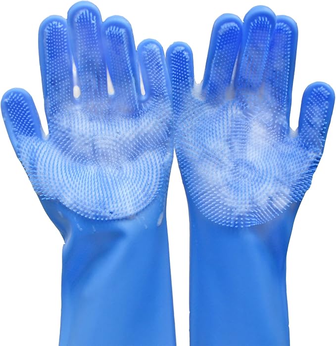 Silicone Pet Grooming Gloves Dog Washing Gloves for Bathing Massaging | 3,000 Soft Bristles, Non-slip & Extended Sleeves, Heat Resistant & Dishwasher Safe, For Cats and Dogs, Home/Car Cleaning