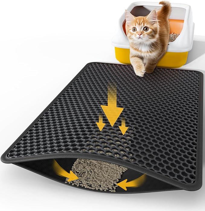 Powools Ultra-Large Cat Litter Mat, 27'' x 19", Double-Layer, Black | Urine-Proof, Non-Slip Litter Trapping Mat, Easy to Clean, Kitty Litter Mats for Floor, Scatter Control