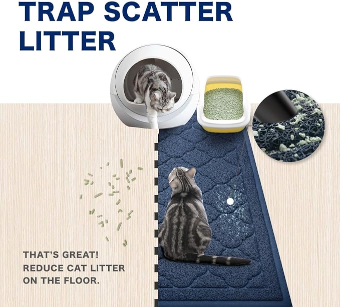 Cat Litter Box Mat, Kitty Premium PVC Pad, Durable Trapping Rug, Phthalate Free, Urine-Resistant, Scatter Control, XXL 47 x 36 Inch, Blue