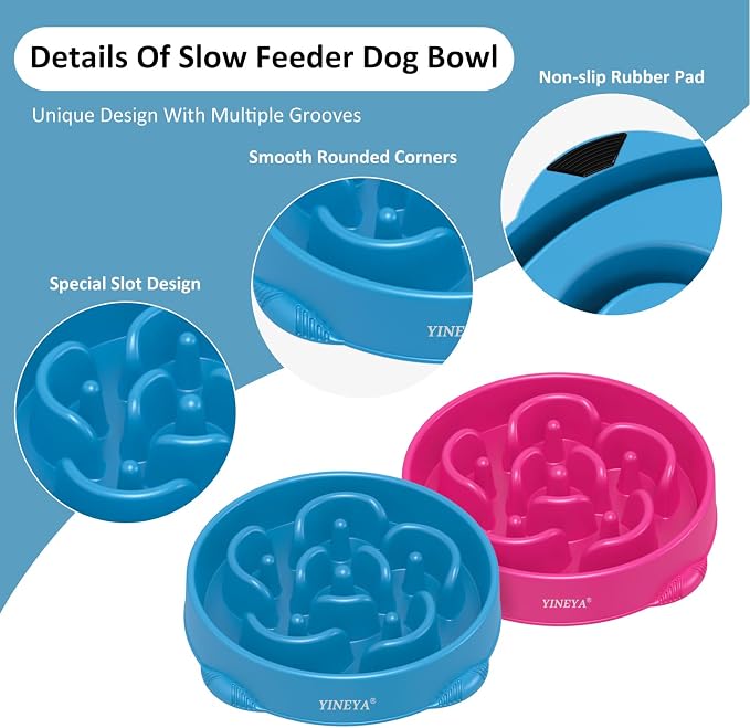 YINEYA 4 Cups Slow Feeder Dog Bowls Large Breed, Anti-Choking Pet Supplies, Maze Dog Food Bowl, Puzzle Feeder That Slow Down Eating 2PCS