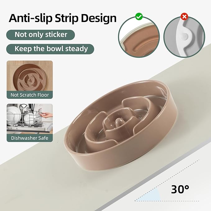 Havniva 8.2” Raised Slow Feeder Dog Bowls, 1.6 Cups Ceramic Dog Bowl Slow Feeding for Medium Breed, Elevated Puzzle Dog Food Bowl with Wooden Stand Non-Slip Anti-Gulping & Anti-Choking