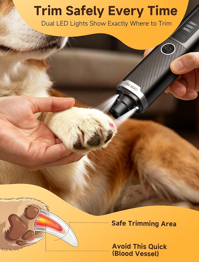 Dog Nail Grinder, Quiet Electric Dog Nail Trimmer with 2 LED Lights, 3-Speed Pet Nail Grinder for Dogs & Cats, Rechargeable 2000mAh Nail Grinder for Small Medium Large Dogs with Light, Black