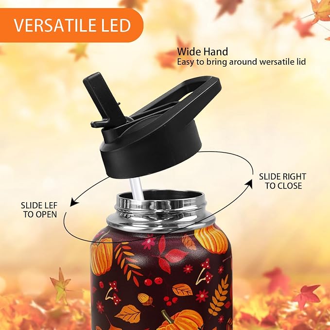 32oz Fall Stainless Insulated Aater Water Bottle with Straw,Autumn Gym Hiking Sports Coffee Mug Cup Water Bottles,Fall Decor Stuff Accessories