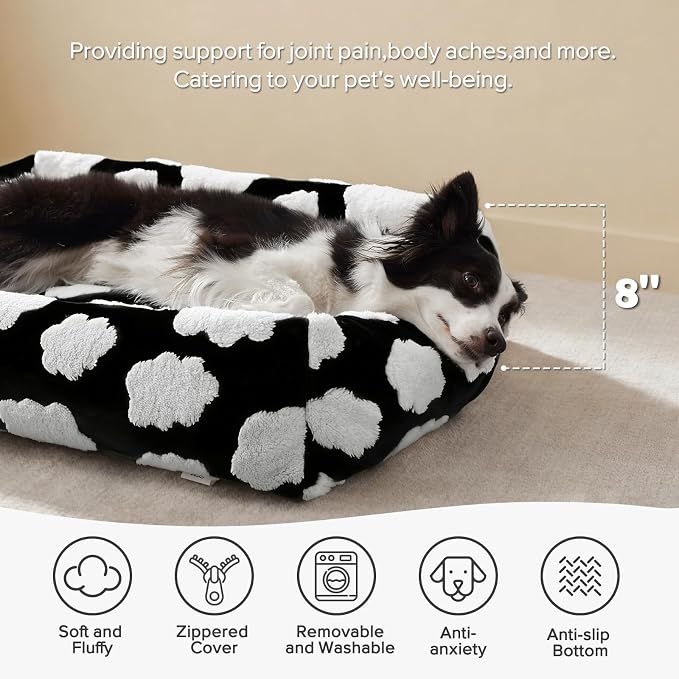 JOEJOY Large Dog Beds Large Sized Dog, Rectangle Washable Orthopedic Pet Bed with Removable Zipper Cover, Cute Soft Calming Puppy Pet Bed with Jacquard Shaggy Plush & Non Skid Bottom