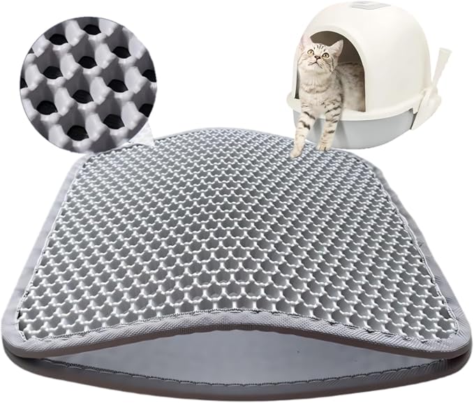 Honeycomb Double Layer Cat Litter Mat, Gray, 36 x 24 Inch, 1 Pack | Soft EVA Material, Non-Slip Backing, Urine & Water Resistant, Scatter Control, Washable & Durable, Ideal for Indoor Cats