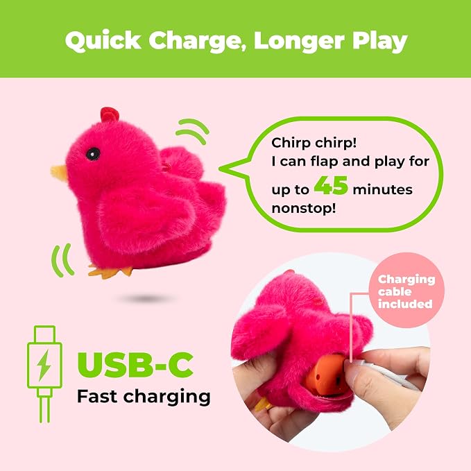 Catify Best Pet Supplies Flapping Duckling, Chick & Bird Cat Toy - Motion-Activated Wings Realistic Chirps, Catnip-Infused Plush, USB Rechargeable Indoor Cats & Kittens, Self-Play Enrichment - Fuchsia