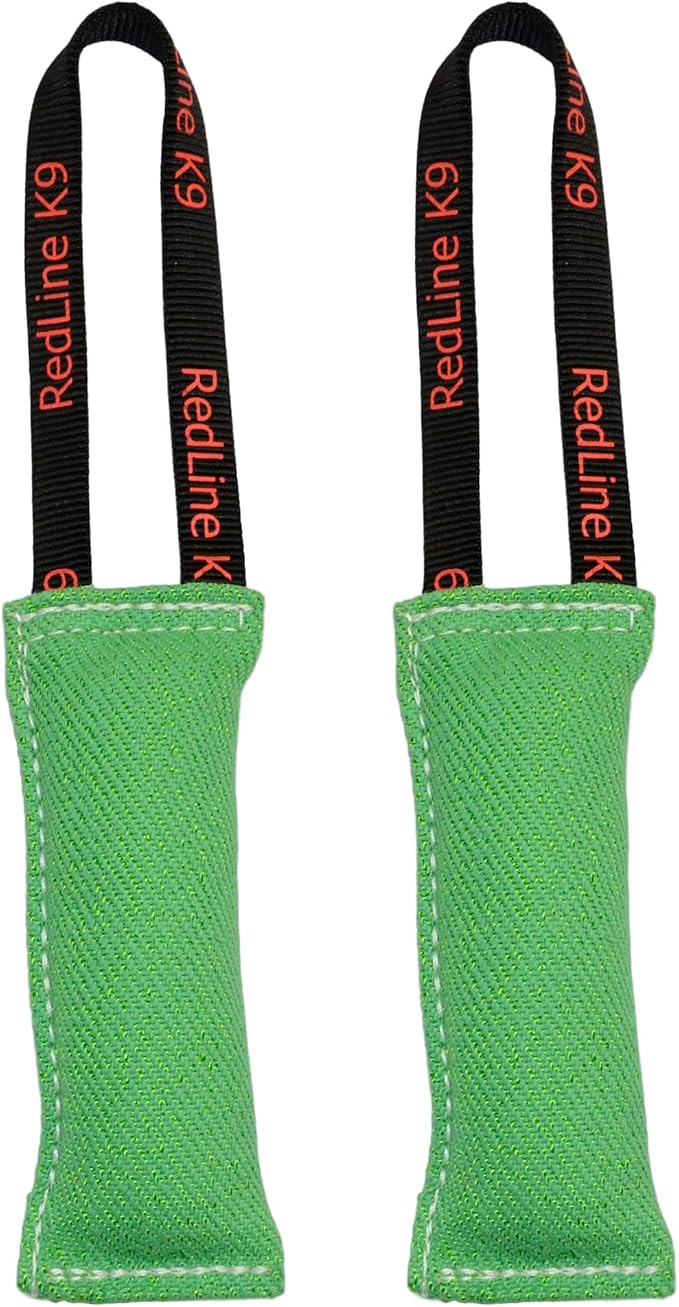 Redline K9 French Linen Tug Toy (3" x 8") 1 Handle Bundle of 2 (Green)
