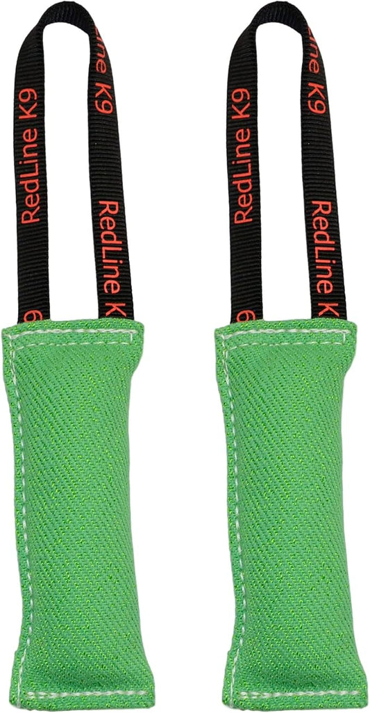 Redline K9 French Linen Tug Toy (3" x 8") 1 Handle Bundle of 2 (Green)
