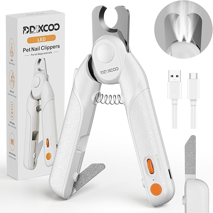 Dog Nail Clippers with Lights, Safe & Stress-Free for Sensitive Pets | Dual LED Lights, Safety Side Lock, Nail File, Anti-Slip Handles,Painless Pet Nail Trimmer for Large & Medium Dogs & Cats Claw