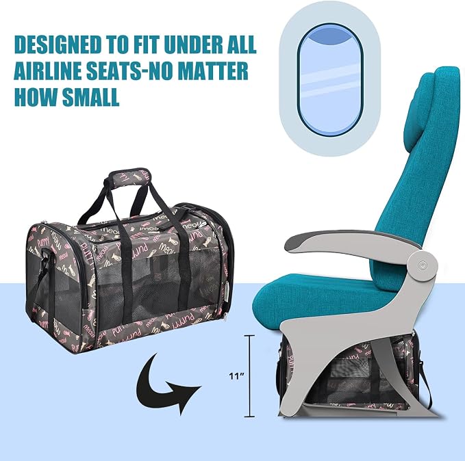 Soft-Sided Kennel Pet Carrier for Small Dogs, Cats, Puppy, Airline Approved Cat Carriers Dog Carrier Collapsible, Travel Handbag & Car Seat (Coffee Fish Print, 19" L x 11" W x 11" H)