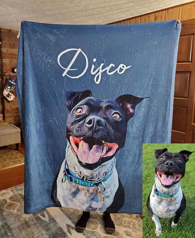 Pamaheart Custom Dog Face Blankets, Personalized Pet Photo Blanket, Fleece Dog Blankets, Customized Photo Throws, Dogs Dad Gifts, Pet Lover Gifts, Memorial Gift /1