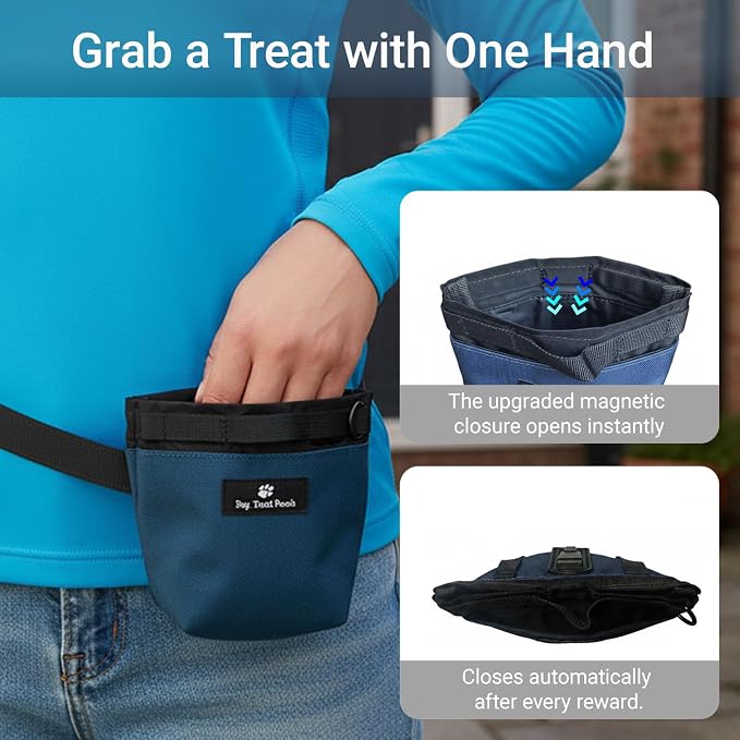 Dog Treat Pouch for Training, Magnetic Closure, Hands-Free (Green) | Dog Treat Bag, Holds Up to 2 Cups, Adjustable Waist Belt for Puppy Training & Walking