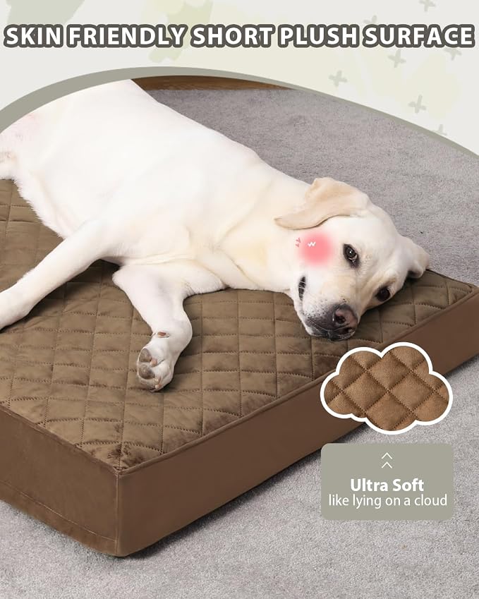 NUPIDA Orthopedic Dog Beds Large Sized Dog Waterproof Pet Bed for Crate,with Removable Washable Cover and Non-Slip Bottom, 35x23 Inch, Brown