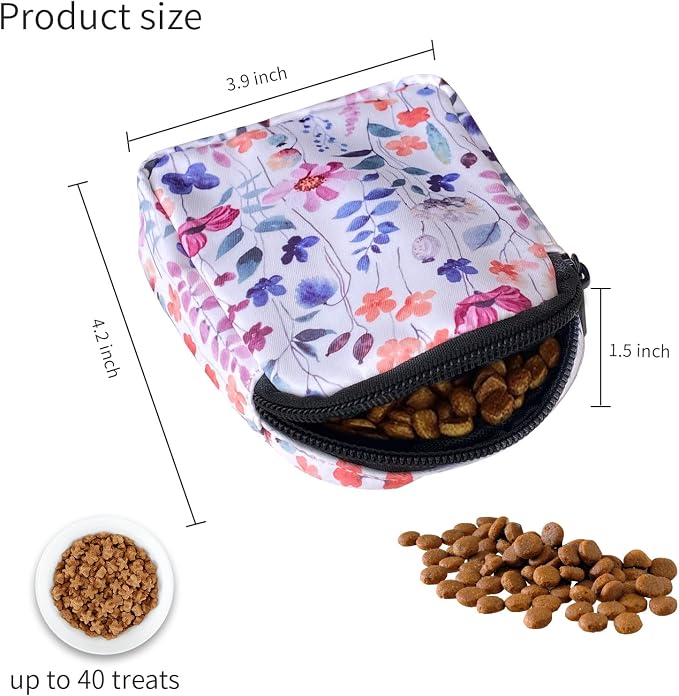 Dog Treat Pouch,Treat Pouches for Pet Training,Portable Snack Reward Dog Food Dispenser for Traveling or Outdoor Use，White Flower