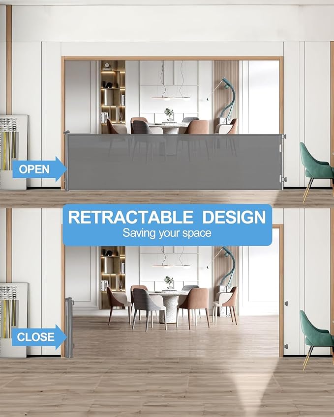 Veraste Retractable Baby Gate,Mesh Baby Extra Wide Gate,Extra Long Dog Gate,33" Tall,Large Extends up to 165" Wide,Child Safety Extra Large Gate for Doorways, Stairs, Indoor/Outdoor（Grey,33"x165"）