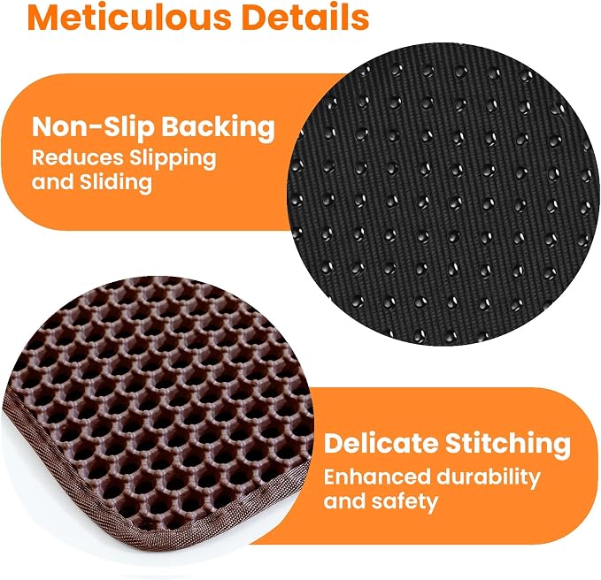 Cat Litter Mat, Double Layer Honeycomb Litter Box Mat | 24x18”, Efficient Litter Trapping, Easy to Clean, Waterproof, Non-Slip, Soft on Paws, Scratch Resistant, Brown, Large