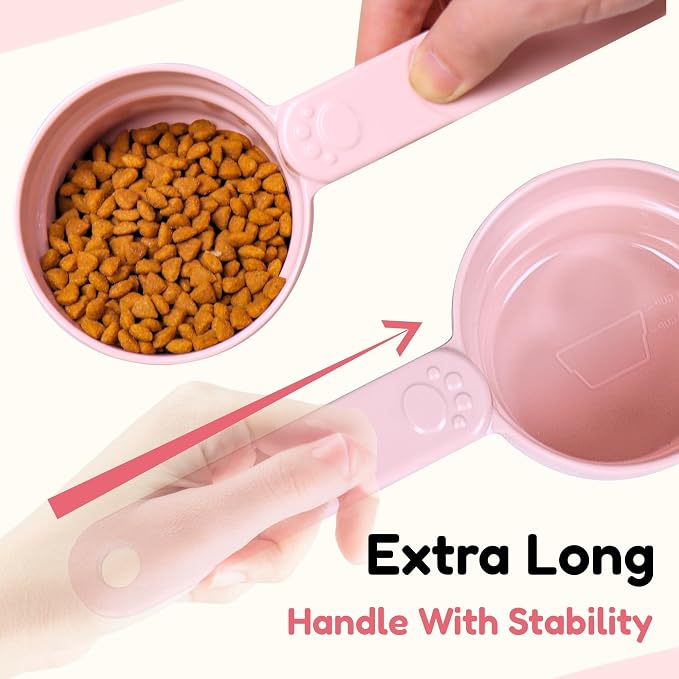 1/2 Cup Dog Food Scoop, Extra Long Handle Sturdy Melamine Pet Food Measuring Scoop with Clear Marking Lines, BPA-Free, Shatterproof, Dishwasher Safe (Pink, 1/2 Cup)
