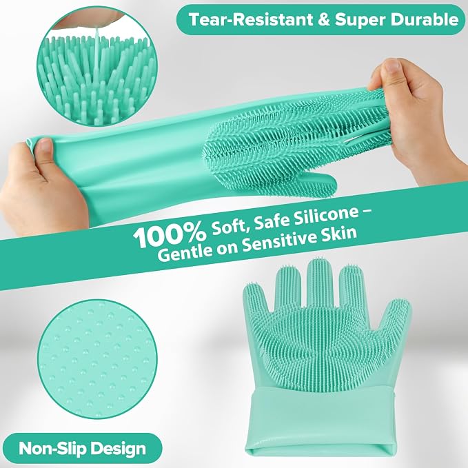 Augwind 6PCS Grooming & Bath Supplies for Dogs, Cats | Dog Washing Gloves | Dog Bath Brush | Dog Shower Brush | Pet Grooming Gloves | Dog Grooming kit | Pet Supplies for Showerhead & Sprayer (Green)