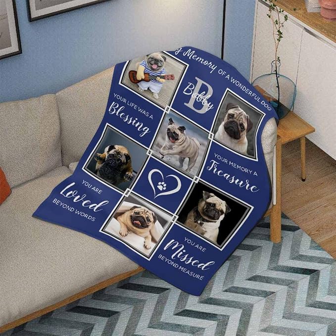 InterestPrint Personalized Memorial Throws Blanket for Dog, in Loving Memory of a Wonderful Dog Bed Blanket Customized Loss of Pet Dog Photo Blankets Warm Bereavement Gift for Dog Mom 60X80 Inch