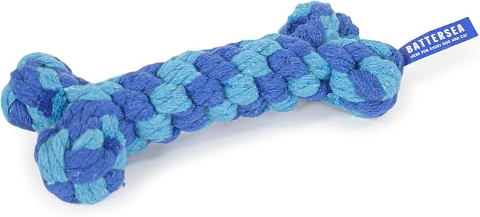 Rosewood Battersea Rope Bone Dental Chew Dog Toy, 6cm x 15cm,Blue