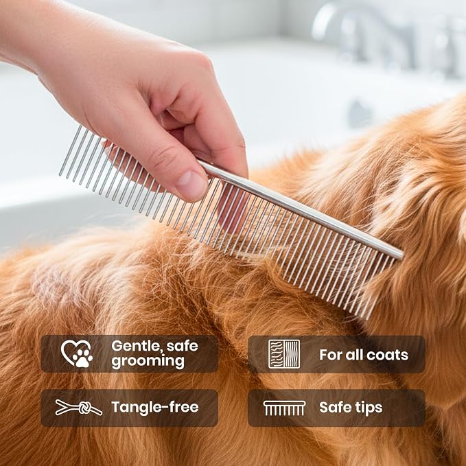 DELOMO Silicone Pet Grooming Gloves Dog Washing Gloves with Comb, Grey | 3000 Soft Silicone Bristles with Comb, 5-Finger Flexible, Massages & Removes Fur, Non-Slip, Easy Clean, for Dogs/Cats/Horses