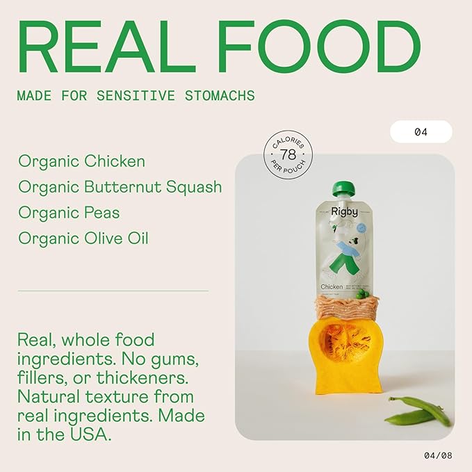 Rigby Organic Free-Range Chicken Dog Treat Squeeze Pouches — One Pouch Every Day for Meal Topping, Training, Pill Pockets, Lick Mats & Enrichment — Low-Calorie Real Food for Digestion & Daily Health