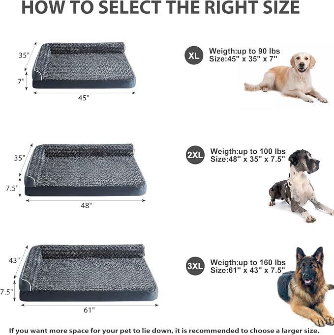 BFPETHOME Orthopedic Washable Dog Bed, Sleeping Couch for Large Senior Dogs | Deluxe Plush Rose Velvet Washable Cover, Egg Crate Foam Support, Waterproof Lining, Non-Slip Bottom, Senior Dogs