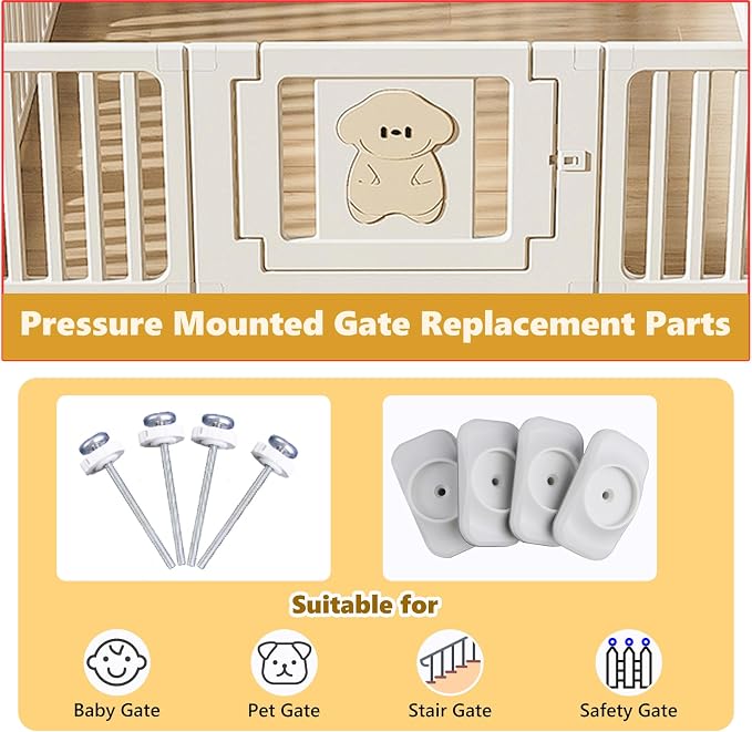 Baby Gate Extender Extension, 4 Pack Baby and Pet Babys Gate Replacement Parts, M8 (8mm) Replacement Bolt Part for Babys and Pet Pressure Mounted Safety-Gates, Extra Long Tension Gates Extender