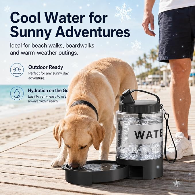 lesotc Portable Dog Water Bowl Dispenser - 77oz Travel Water Bottle with Pop-Out Drinking Bowl, No-Spill Design for Camping, Hiking & Car Rides - Keep Your Dog Hydrated Anywhere, Black