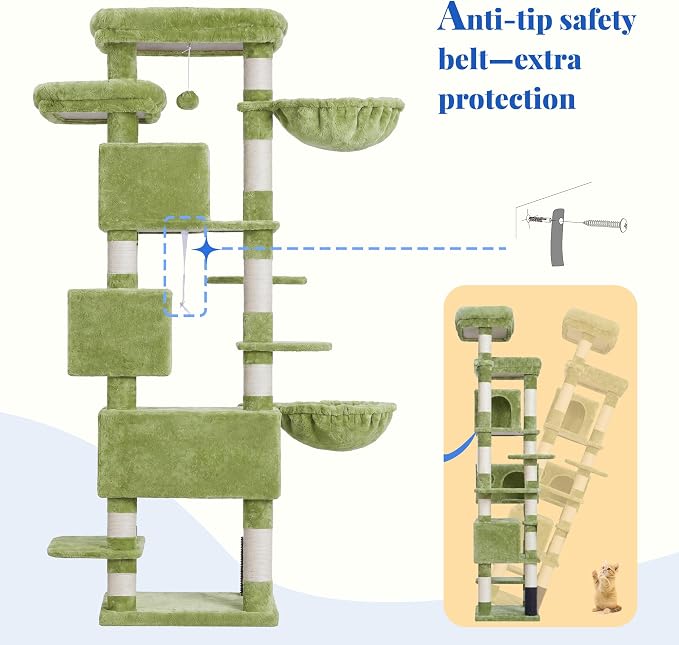 Hey-brother Cat Tree, Multi-Level Tower with 3 Condo, Hairbrush, MPJ035-MGR